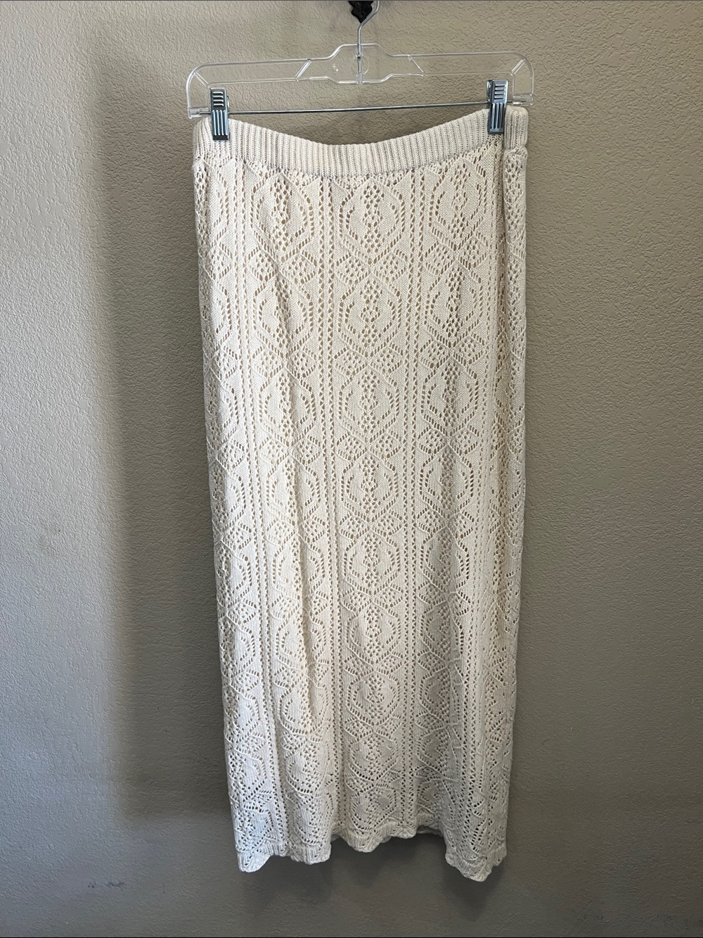 Cream Crochet Maxi Skirt with Knit Waistband